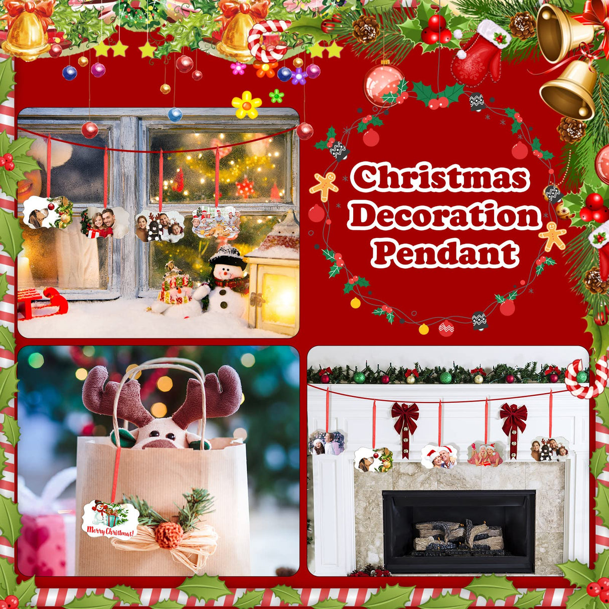 32 Pieces Christmas Sublimation Ornament Blanks Hanging Sublimation MDF Personalized Blank Ornament Double Side Sublimation Blanks Pendants with Ropes for Christmas DIY Craft Wedding Party Home Decor Maitys