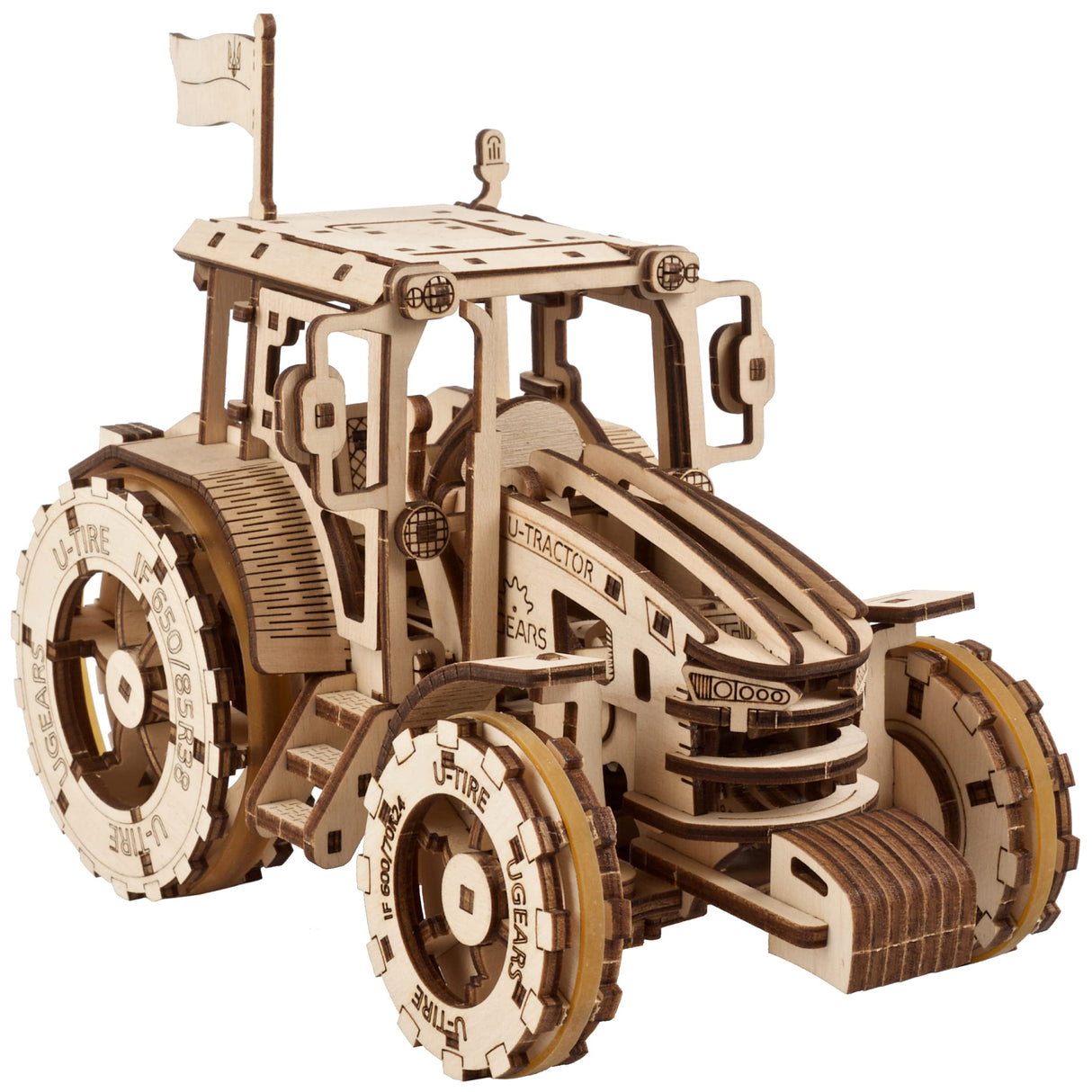 UGEARS The Tractor Wins Model Kits - Spring - Driven Model Tractor Kits to Build with Folding Paper Tank - 3D Wooden Tractor Model Kit for Self - Assembly - Mechanical 3D Puzzles for Adults and Kids UGEARS