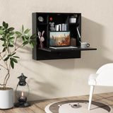 Tangkula Wall Mounted Desk, Multi-Function Floating Desk Wall Mount Laptop Desk, Space Saving Wall Mounted Table Wall Desk with Storage Drawer and Shelves (Black) Tangkula