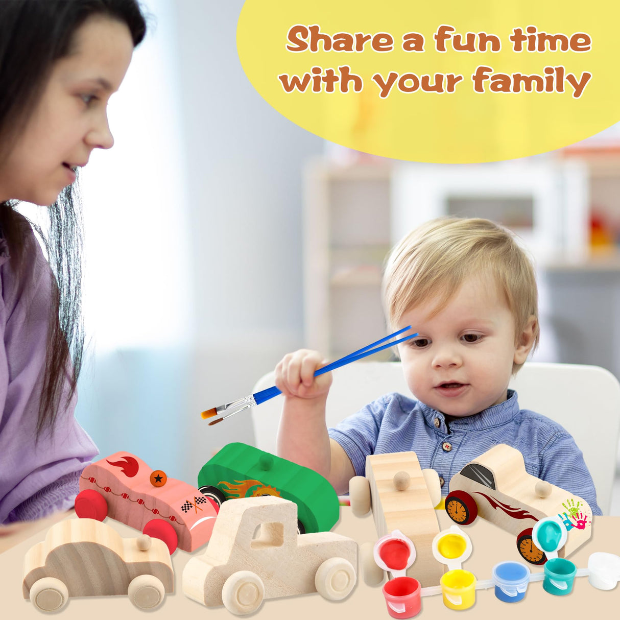 Feradny 42 Pieces Wood DIY Car Toys Unfinished Wooden Cars Wood Car Crafts with 12 Painting Kits for Kids Home Activities Easy Woodworking Party Favors Feradny