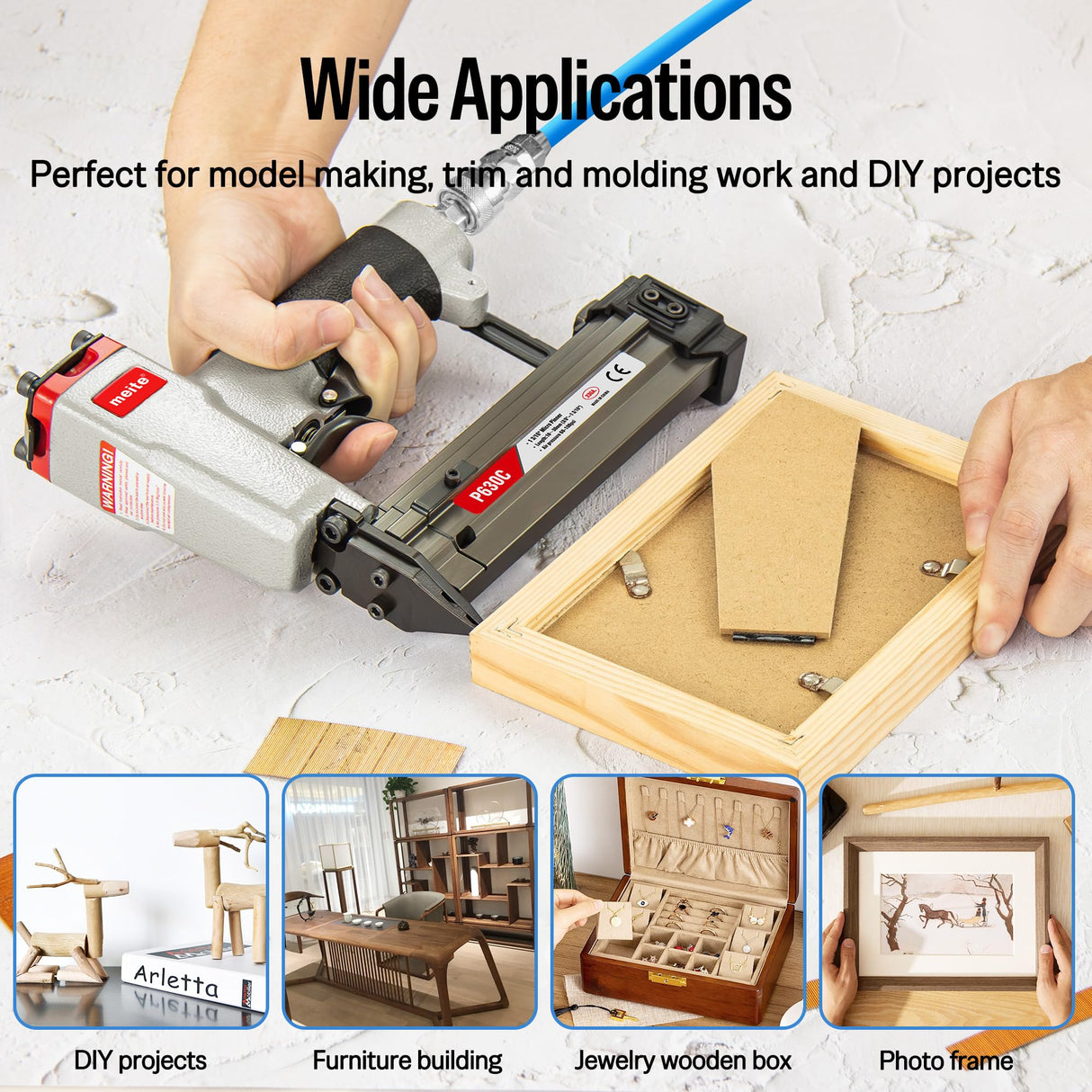 meite P630C Pin Nailer, Pneumatic Micro 23 Gauge Pin Nailer Gun, Accept 3/8-Inch to 1-3/16-Inch 23Ga Pin Nails, Ideal for Cabinets, Paneling, Crafts, Picture Frames meite