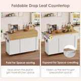 FINETONES Kitchen Island with Storage, Rolling Kitchen Island on Wheels with Wood Drop Leaf Countertop, Island Table Bar Cart with Spice Towel Rack Portable Kitchen Table Kitchen Carts on Wheels FINETONES