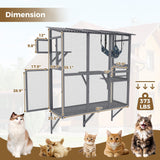 KEIKI 77" H Cat House Outdoor Catio for Cats, Weatherproof Large Walk-in Window-Mounted Cat Enclosure with 3 Access Doors, Multi-Level Cat Playhouse, Secure Outdoor Cat House, Gray KEIKI