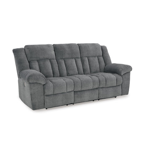 Signature Design by Ashley Tip-Off Modern Wall Hugger Power Reclining Sofa with Adjustable Headrest and USB Ports, Gray Signature Design by Ashley