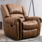 INZOY Leather Recliner Chair, Heavy Duty Manual Reclining Sofa Single Lounge Sofa for Living Room, Home Theater Seating, Light Brown INZOY
