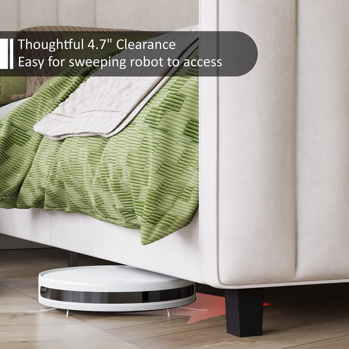 AMERLIFE Queen Size Bed Frame, Velvet Upholstered Platform Bed with Vertical Channel Tufted Headboard & Footboard/Wingback, Mattress Foundation with Wood Slats, No Box Spring Needed, Cream AMERLIFE