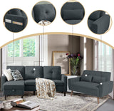Pingliang Home 2 Piece Comfy Couch Set, 3 Seater & 2-Seater Sofa and Loveseat Set with Ottoman, Modern Sofa Sets for Living Room/Apartment/Office, Dark Grey Pingliang Home
