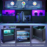 Bestier 70" Gaming Entertainment Center with Drawers, LED TV Stand for 75 Inch TV, TV Entertainment Stand for Living Room with Storage and Glass Shelves (Black 3D Carbon Fiber) Bestier