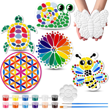 PullCrease 6 Pack Paint Your Own Plaster Stones - Kids Summer Arts and Crafts Garden Handprint Stepping Stone Painting Kit DIY Ceramic Craft Pottery Outdoor Painting Gifts for Kids Ages 4-12 PullCrease