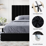 SHA CERLIN King Size Platform Bed Frame with 4 Storage Drawers, Vertical Channel Tufted Adjustable Headboard, Velvet Upholstered, Wooden Slats Support, No Box Spring Needed, Easy Assembly, Black SHA CERLIN