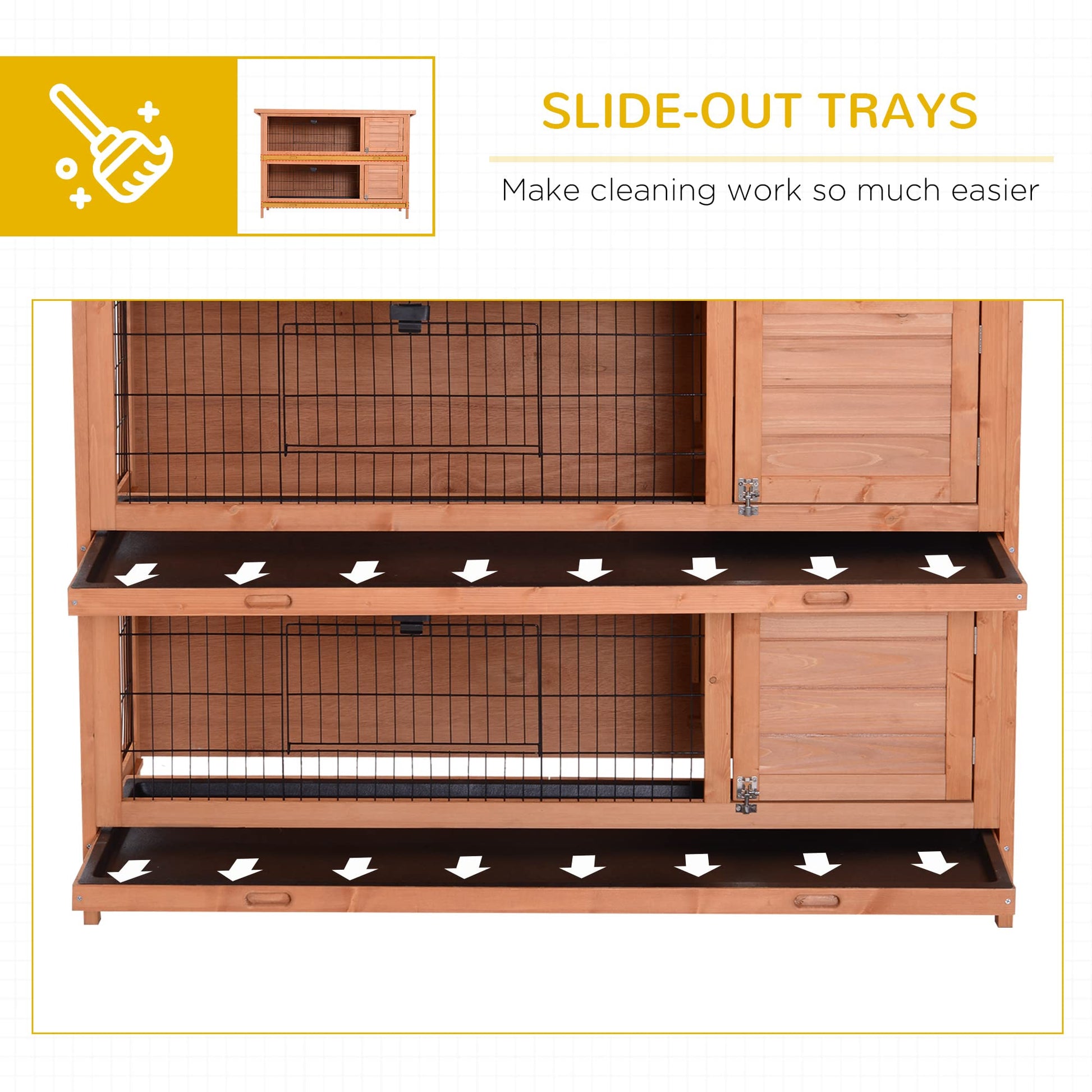 PawHut 54" 2-Story Large Rabbit Hutch Bunny Cage Wooden Pet House Small Animal Habitat with Lockable Doors, No Leak Tray and waterproof Roof for Outdoor/Indoor Orange - WoodArtSupply