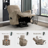 Lexicon Power Lift Recliner with Heat and Massage for Adults Elderly Ergonomic, Textured Microfiber Tufted Lounge Chair Classic Single Sofa Recliner with Side Pockets, Home Theater Seating, Brown Lexicon