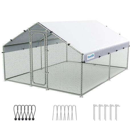 Quictent Large Metal Chicken Coop Run for 20+ Poultry with Heavy Duty Wire Mesh and Waterproof Roof Cover, Outdoor Walk-in Cage Peak Hen House for Yard Farm, 12x9x6.6FT Quictent