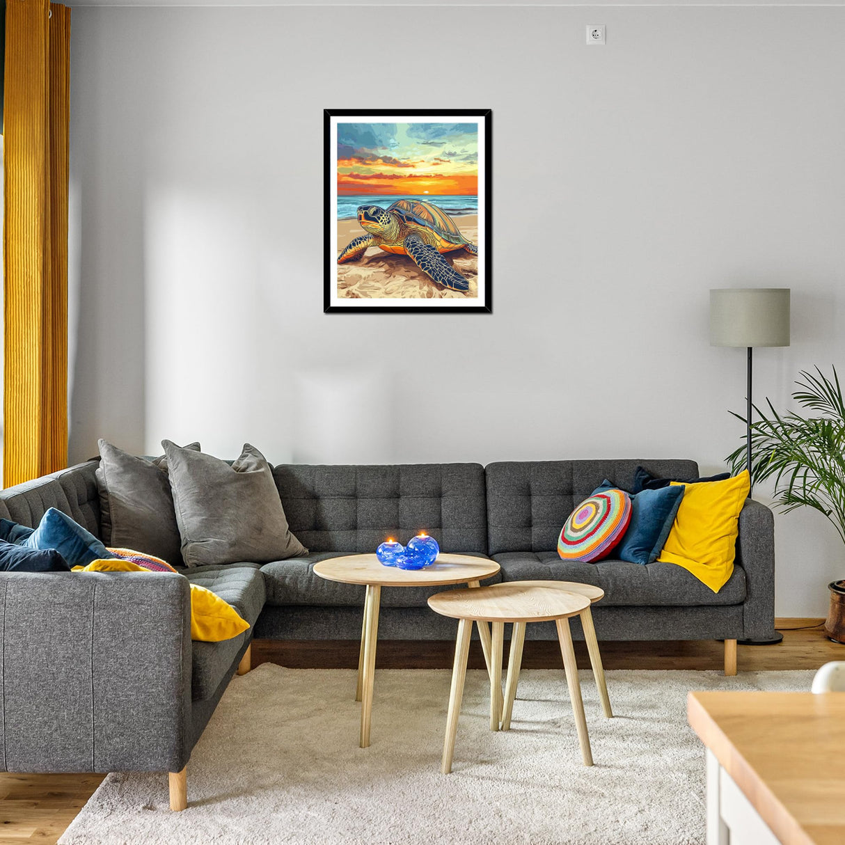 Hawksbill Turtle on Beach Paint by Number Kits for Adults, Ocean at Sunset Paint by Numbers, Sea Waves Cute Animals DIY Acrylic Paints Oil Painting for Home Decor(16×20inches, No Frame) ARNLRDYA