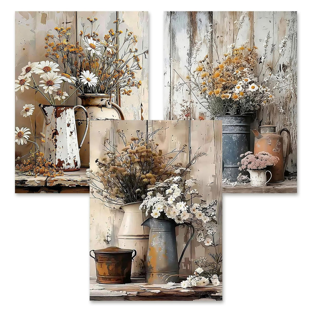Diamond Art Kits for Adults Beginner, 3 Pack Rustic Farmhouse Daisy Painting Diamond Kits 5D Diamond Dots Gem Art Crafts with Tools Round Full Drill Funny Crafts for Home Wall Decor&Gift 12x16 inch Fairyland JinWenn