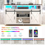 Vinctik 6&Fox 57” Wooden Farmhouse TV Stand for 60/65 inch TV,Double Layer Storage Entertainment Center TV Console Table,w Double-Row Sockets and 2 Sliding Barn Door,Media Cable Box(White) Vinctik 6&Fox