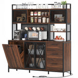 DWVO Kitchen Pantry Cabinet with Trash Can Cabinet, Large Microwave Stand w/Power Outlet, Kitchen Hutch Storage Cabinet Metal Frame Kitchen Cupboard, Rustic Brown, 63" W x 15.7" D x 69" H DWVO