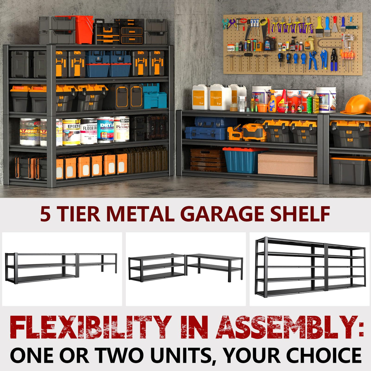 Lauxery 60" Wide Metal Shelving, 5 Tier Pantry Shelving Unit - 60" W x 24" D x 84.3" H Adjustable Tote Storage Rack, 2500LBS - Storage Shelves for Garage, Basement, Shop Lauxery