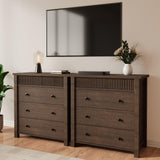 GarveeHome 3 Drawer Dresser, Modern Fluted Nightstand, Wooden Chest of Drawers, Storage End Table Organizer for Bedroom, Living Room, Hallway, Walnut GarveeHome