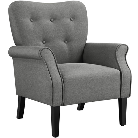 Yaheetech Modern Armchair, Mid Century Accent Chair with Sturdy Wood Legs and High Back for Small Space, Upholstered Fabric Sofa Club Chair for Living Room/Bedroom/Office, Dark Gray Yaheetech