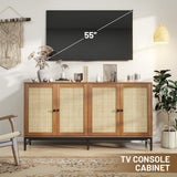 ZLWJGY Credenza Rattan Buffet Cabinet, Sideboard Storage Accent Cabinet with 4 Wicker Doors, Wide Modern Console Cabinet for Kitchen, Living Room and Dining Room, Walnut ZLWJGY