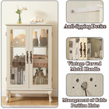 nifoti 43" H Lighted Curio Cabinet Display Case, Glass Curio Cabinet with Adjustable Shelves & Tempered Glass Door, Wooden Curio Cabinet with Mirrored Back Pane for Living Room (Antique White) nifoti