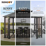Sunjoy 11 x 13 ft. Hardtop Gazebo Outdoor 2-Tier Steel Hardtop Metal Gazebo with Dual Rails and Ceiling Hook, Suitable for Patio & Backyard by SummerCove, Grey Sunjoy