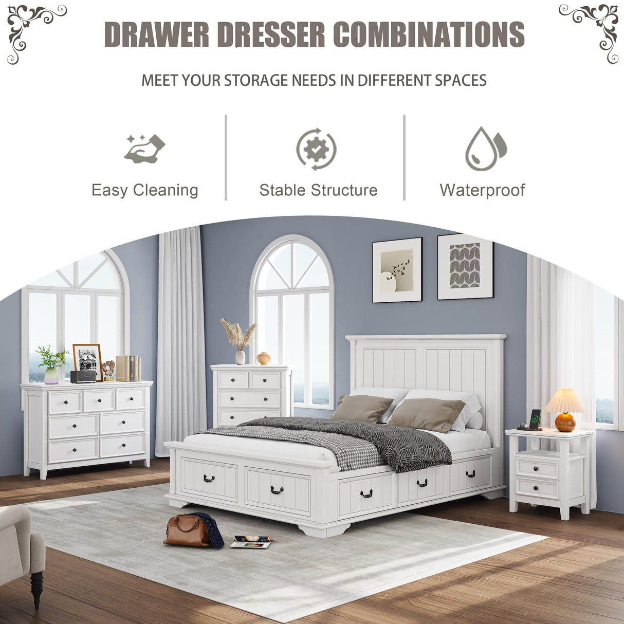 BOSHIRO White Dresser for Bedroom, 6 Chest of Drawer, 6 Drawers Dresser Tall, Farmhouse Storage Drawers Cabinet for Living Room,Filing Cabinet for Home Office BOSHIRO