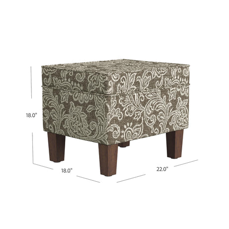 HomePop Home Decor |K7646-A880| Upholstered Modern Rectangular Storage Ottoman | Hinged Lid Ottoman with Storage for Living Room & Bedroom, Brown Jacobean Print HomePop