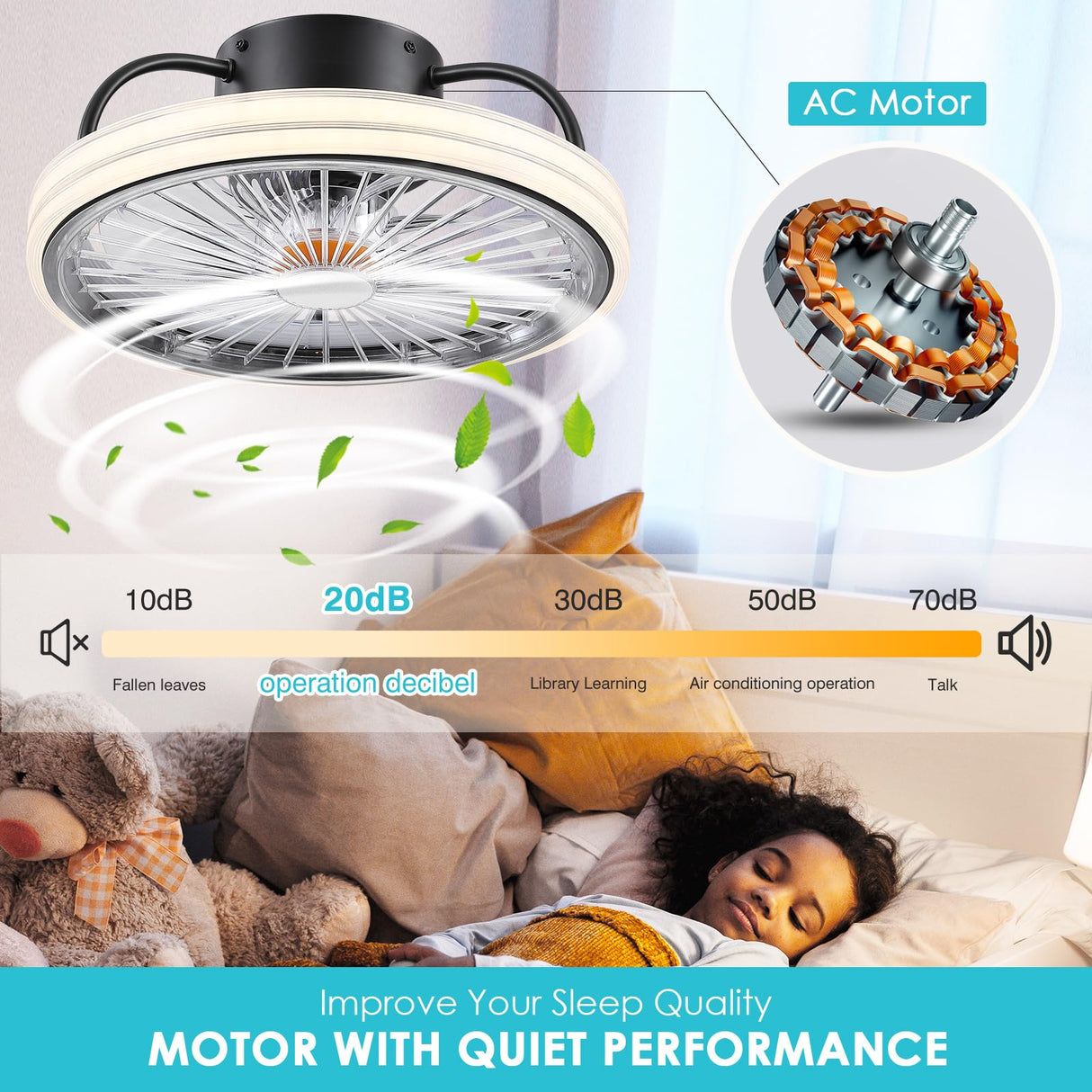 Low Profile Ceiling Fan with Light - Modern Flush Mount Ceiling Fan,15" RGB Dimmable LED Enclosed Ceiling Fans,Modern Bladeless LED-RGB Ambient Light for Bedroom Kids Room Party（Black） Mpayel