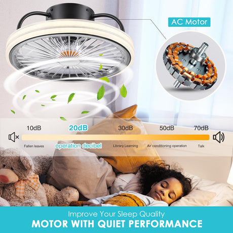 Low Profile Ceiling Fan with Light - Modern Flush Mount Ceiling Fan,15" RGB Dimmable LED Enclosed Ceiling Fans,Modern Bladeless LED-RGB Ambient Light for Bedroom Kids Room Party（Black） Mpayel