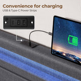 Rolanstar Bed Frame Twin Size with LED Lights and Charging Station, Upholstered Bed with Motion Activated Night Light and Wood Slats, Dark Grey Rolanstar