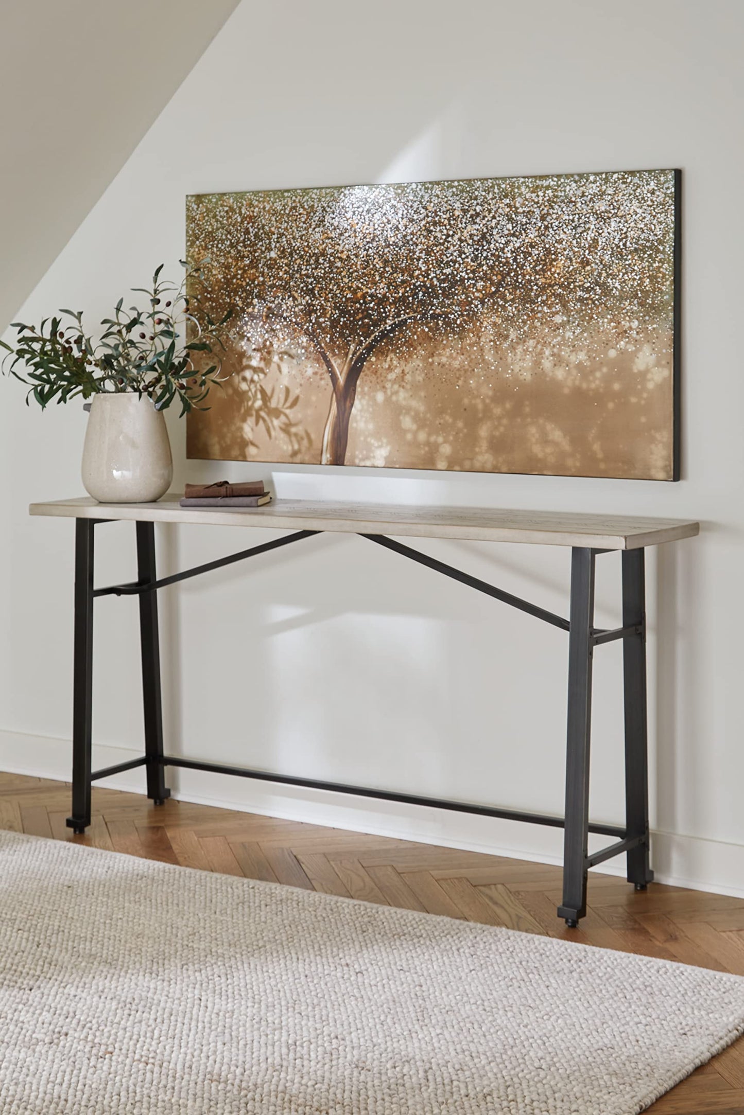 Signature Design by Ashley Karisslyn Urban Industrial Counter Height Long Table, Black & Beige - WoodArtSupply