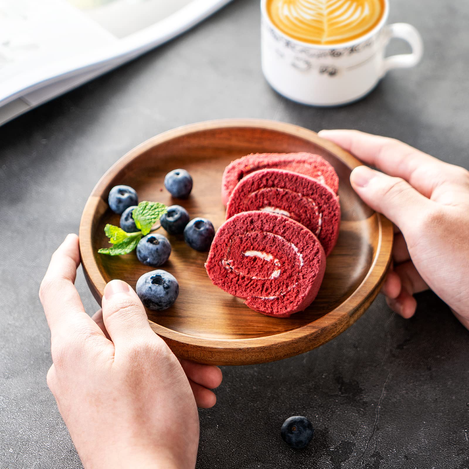 Wooden Plates Round Dinner Plates 6 Inch Acacia Wood Serving Tray Wooden Serving Platters for Home Decor, Food, Vegetables, Fruit, Charcuterie, Appetizer Serving Tray (Set of 4 Wooden Charger - WoodArtSupply