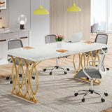 Tribesigns Executive Desk, 63" W Large Computer Desk, Modern Office Desk Conference Table Meeting Room Table, Business Furniture for Home Office, White and Gold Tribesigns
