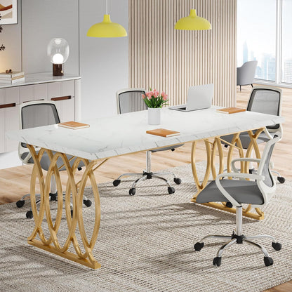 Tribesigns Executive Desk, 63" W Large Computer Desk, Modern Office Desk Conference Table Meeting Room Table, Business Furniture for Home Office, White and Gold