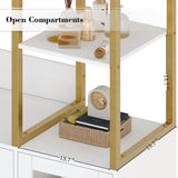 BOTLOG Closet System Organizer, 81.3” H Wardrobe Closet with 3 Wooden Drawers, Clothes Rack with Hanging Rods, 4 Tiers Shelves, Metal Frame, White and Gold BOTLOG