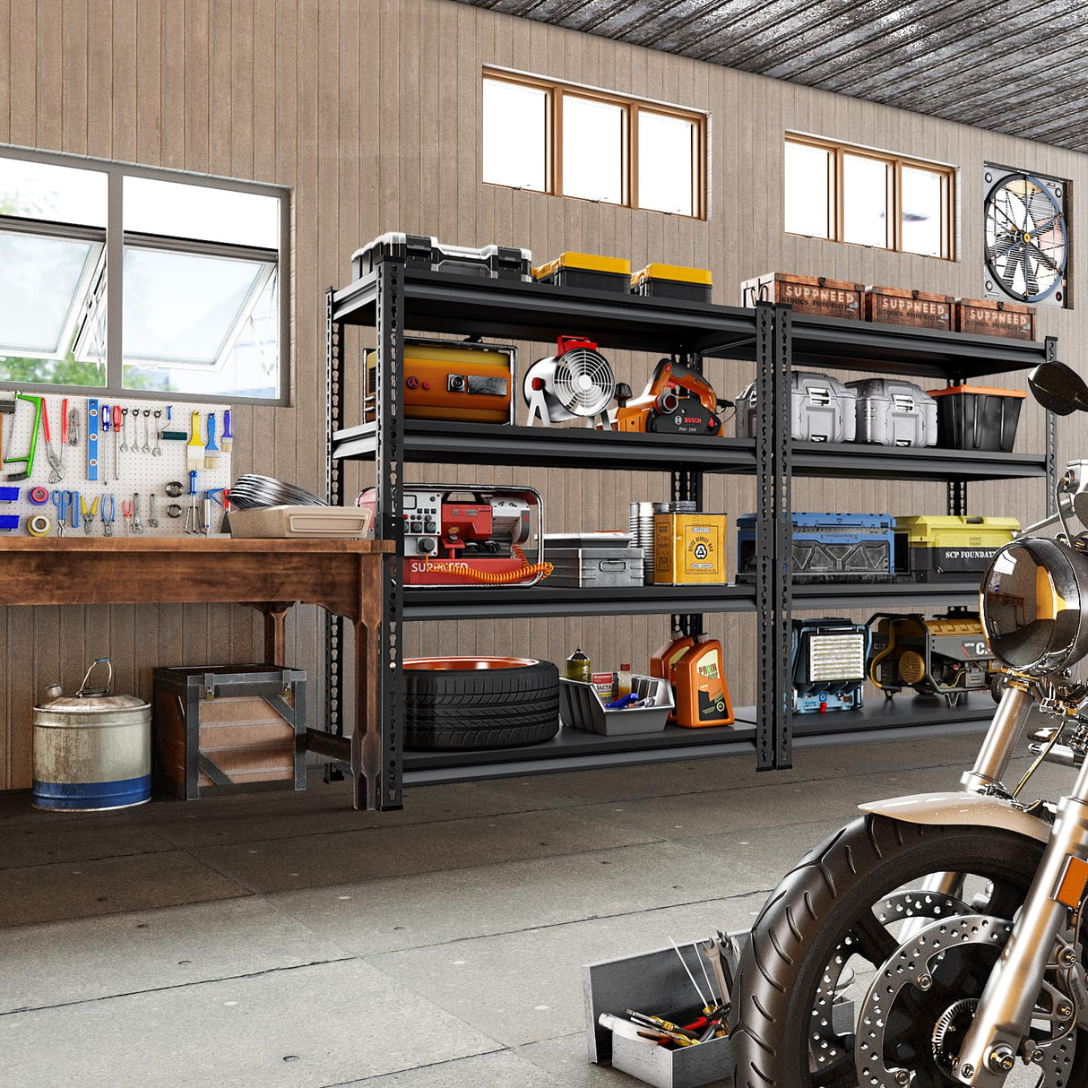 SUPPNEED Adjustable Shelving Units and Storage, 48”W Garage Shelving Heavy Duty,2000LBS Loads 4-Tier Garage Storage Shelves, Metal Shelves for Living Room,Pantry,48”W×16”D×72”W,Black SUPPNEED