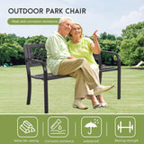 Ruesleag Garden Bench,Metal Outdoor Bench Park Bench with Plastic Mesh Backrest Armrests Sturdy Steel Frame for Patio Yard Porch Entryway Black Ruesleag