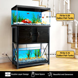 TC-HOMENY 10-29 Gallon Aquarium Stand with Charging Station and Cable Holes, Metal Fish Tank Stand with Storage Cabinet, 29" L x 16.5" W Tabletop, 880LBS Capacity TC-HOMENY
