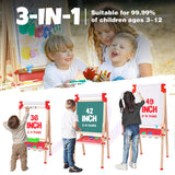 JOYOOSS Kids Wooden Easel with Paper Roll - Adjustable Magnetic Double Sided Drawing Board Whiteboard & Chalkboard Dry Easel Board,Children Art Easel for 3~12 Years Kids Boys Girls Painting Drawing Joyooss