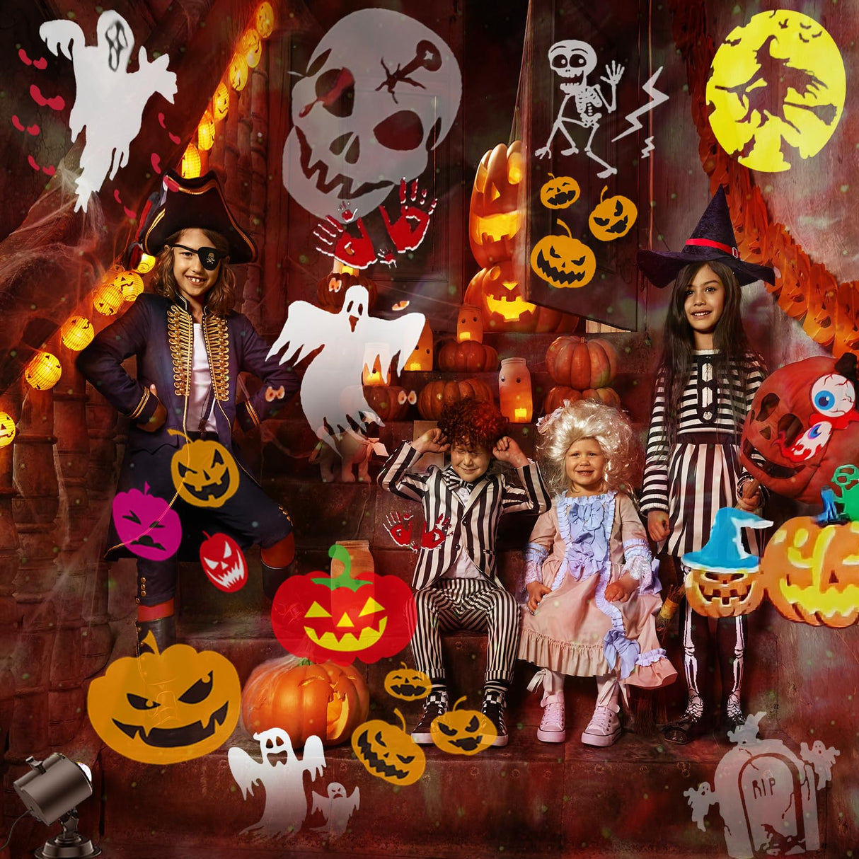 2025 Upgraded Brighter Halloween Decorations Projector Lights for Home, Display 8 Patterns at A Time (Ocean Wave & Patterns), 8 Themes Holiday Projector Christmas’ Day House Decoration Light Show FLITI