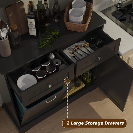 LOUVIXA 68.4" Kitchen Pantry Storage Cabinet, Freestanding Cupboard with 3 Cabinets, 2 Drawers and 1 Tilt Out Trash Cabinet, Tall Storage Cabinet for Kitchen, Dinning Room, Living Room (Black) LOUVIXA