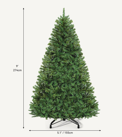 DWVO 9 ft Green Spruce Artificial Christmas Tree, Fire-Resistant PVC Pine, 2028 Lush Branch Tips, Metal Hinges, Foldable Base for Parties, Holidays, and Commercial Events