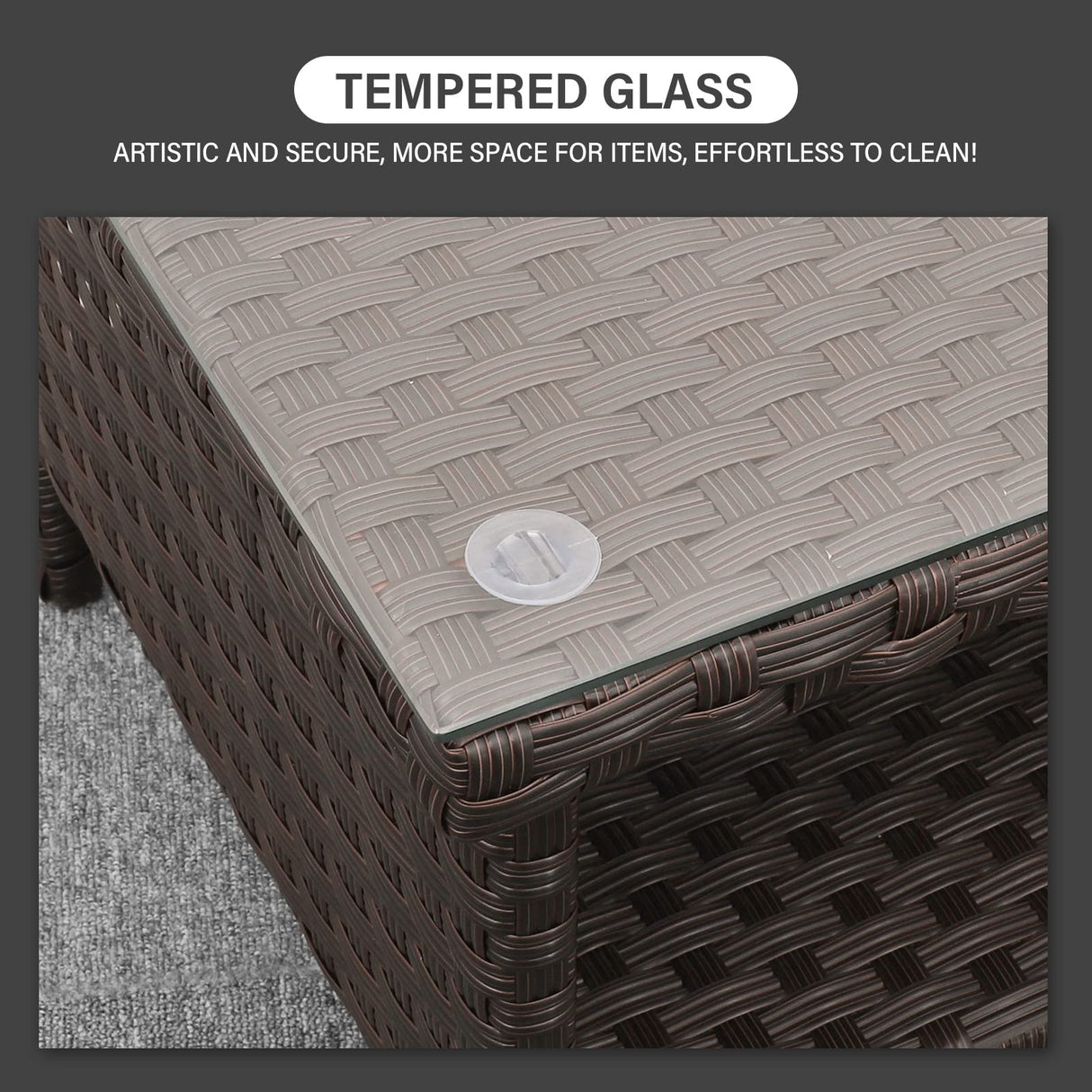 Outdoor Wicker Coffee Table Patio Furniture Garden Rattan 2-Layer Glass Table with Storage and Furniture Cover, Brown Rattaner