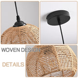 AyshwillDec Mini Hemp Rope Woven Pendant Light Woven Light Fixture Boho Chandelier Light Fixture Wicker Pendant Light Rattan Light Pendant Dome Wicker Chandelier for Bedroom Kitchen Island(Bulb Incl.) AyshwillDec