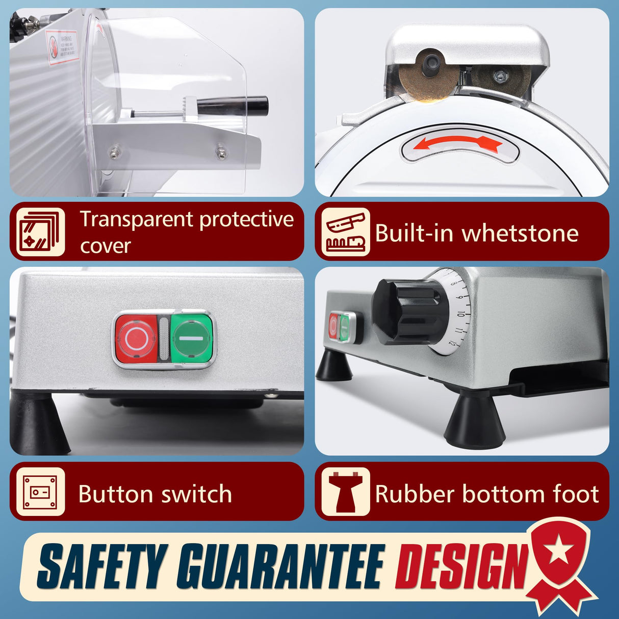 BIEAMA Commercial Meat Slicer, 10" Electric Food Slicer, 240W Premium Chromium-plated Steel Blades Adjustable Thickness 0-12mm Deli Meat Slicer Machine for Home BIEAMA