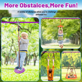 AOBOTE Ninja Warrior Obstacle Course for Kids,2x56ft Slackline with 12 Accessories,Saucer Swing with 360 Degree Rotating Wheel,Ninja Course for Kids Outside(AB010001-3) AOBOTE