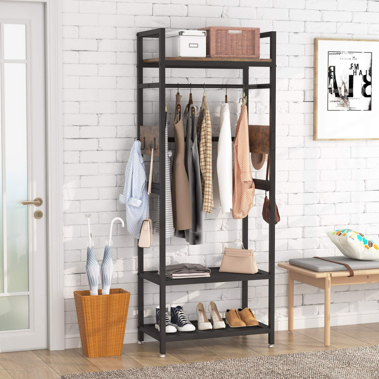 Tribesigns Small Heavy Duty Clothes Rack with Shelf and Hanging Rod, Freestanding Closet Organizer, Industrial Hall Tree Garments Rack for Small Space,Bedroom,27'' W X69'' H, Max Load 300LBS Tribesigns