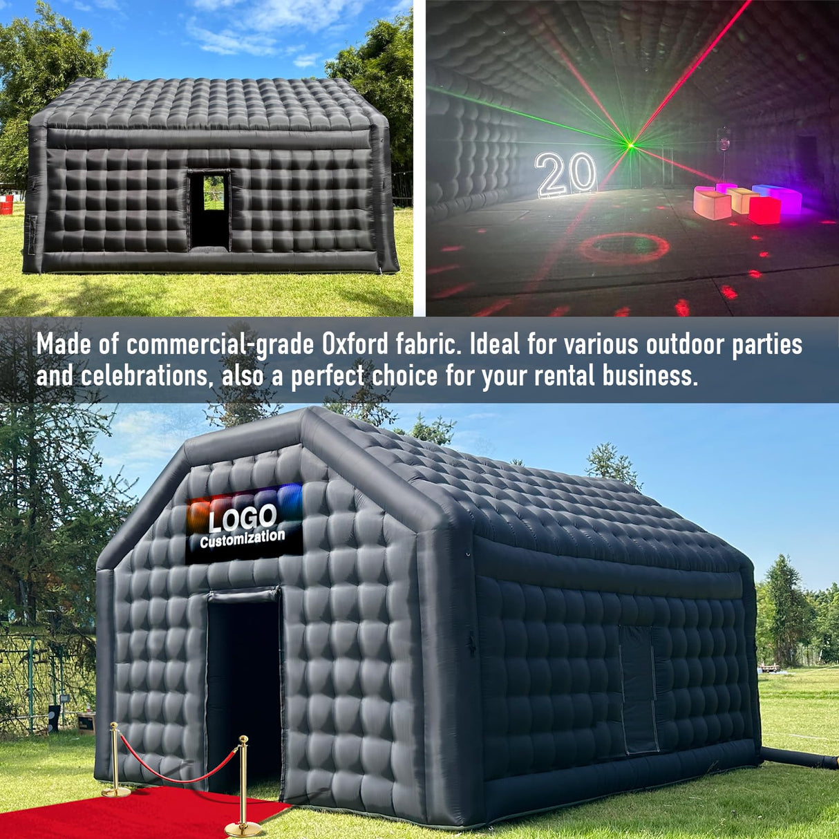 Large Black Inflatable Nightclub 20X16.5X12Ft Disco Cube Gazebo Event House with Logo Area Portable Inflatable Party Tent for Birthday, School Events, Backyard Party, Rental Business OZIS